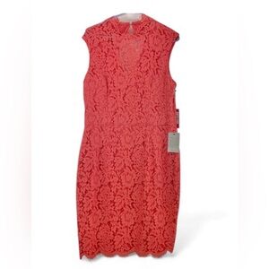 Vince Camuto Lace Sheath Dress – Size 14 – Dark Salmon Coral – Open Back – NWT